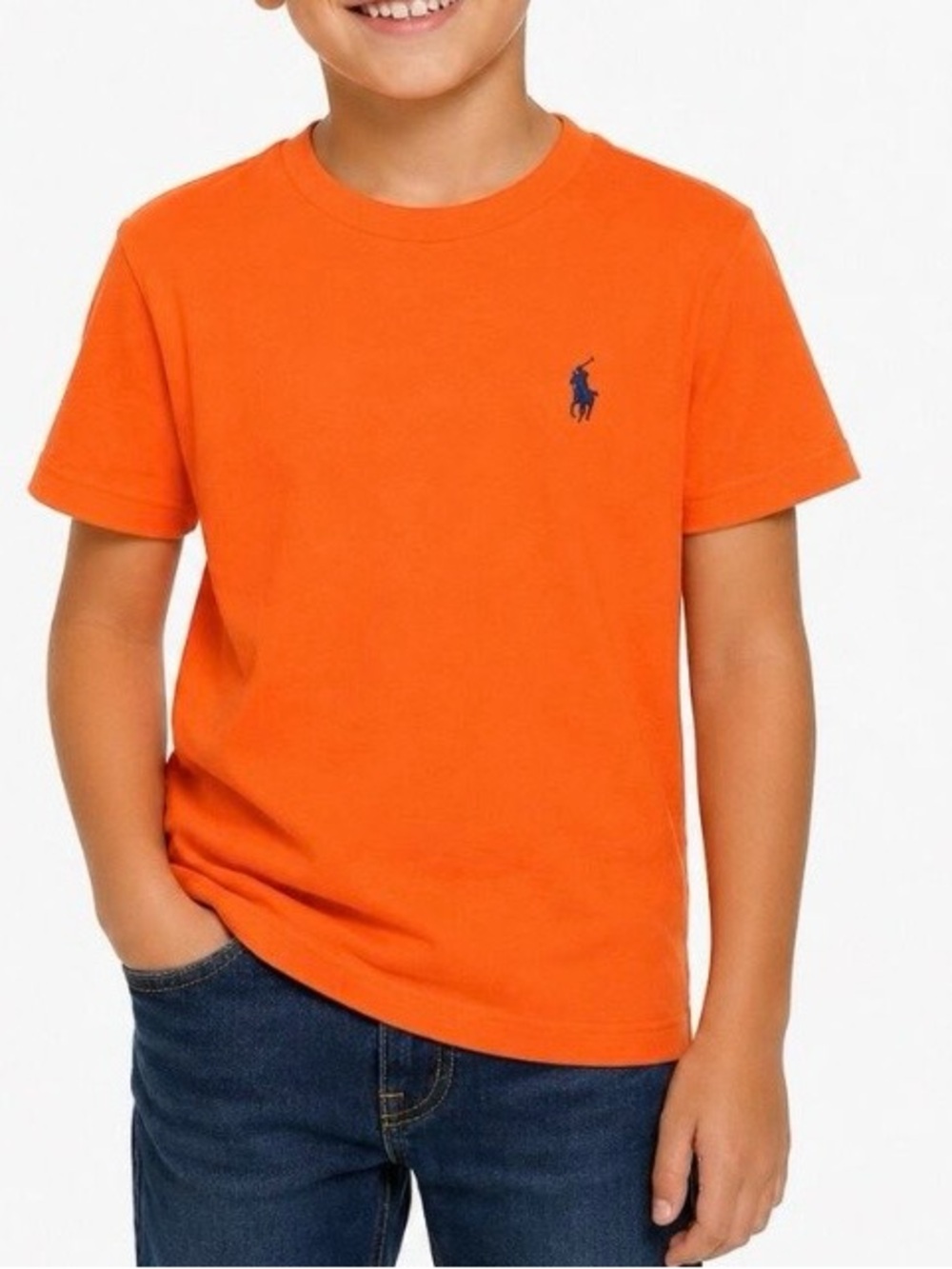 Polo Ralph Lauren Boys’ Sz S (8) Orange Crewneck Jersey Knit Tee